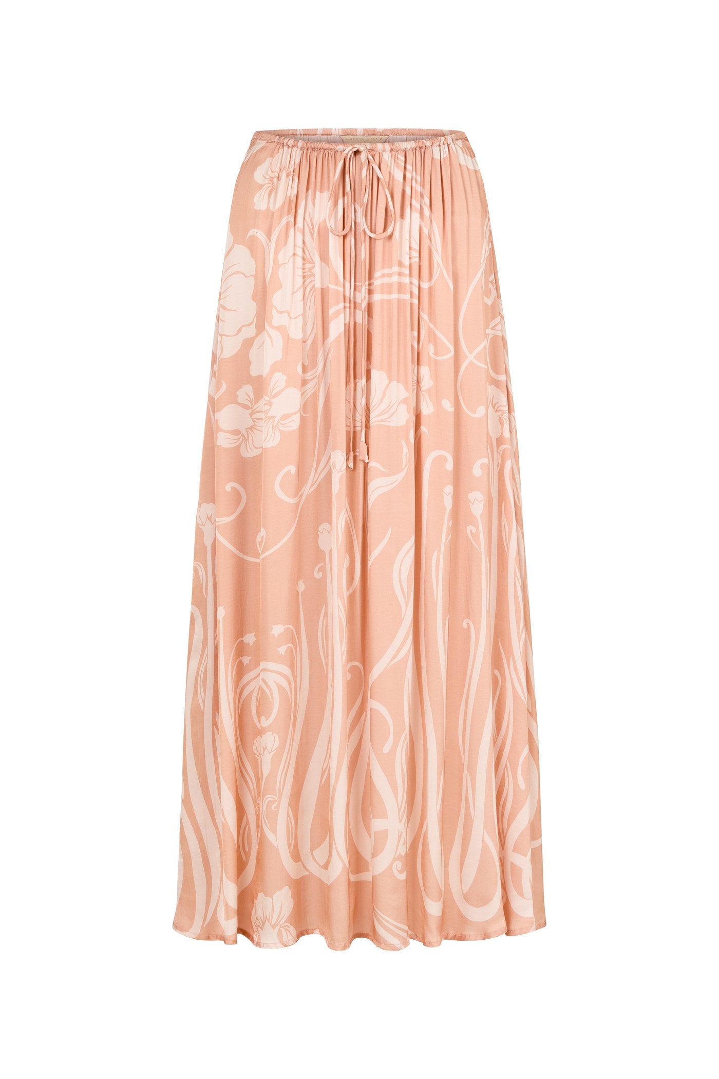 Daniella Maxi Skirt in Peach Floral, flat lay