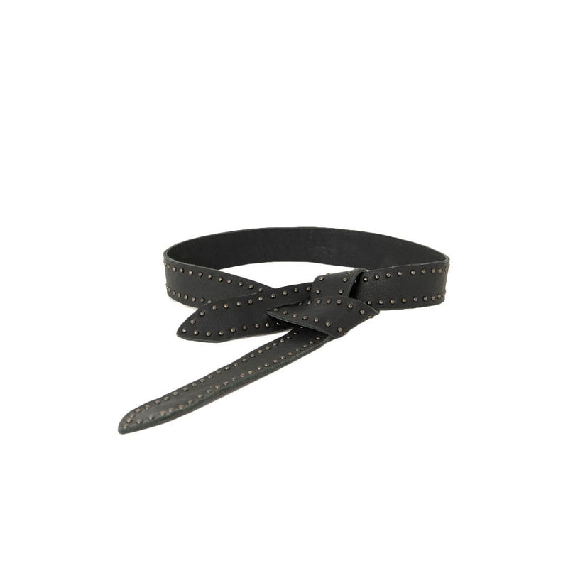 Black leather belt with metal studs